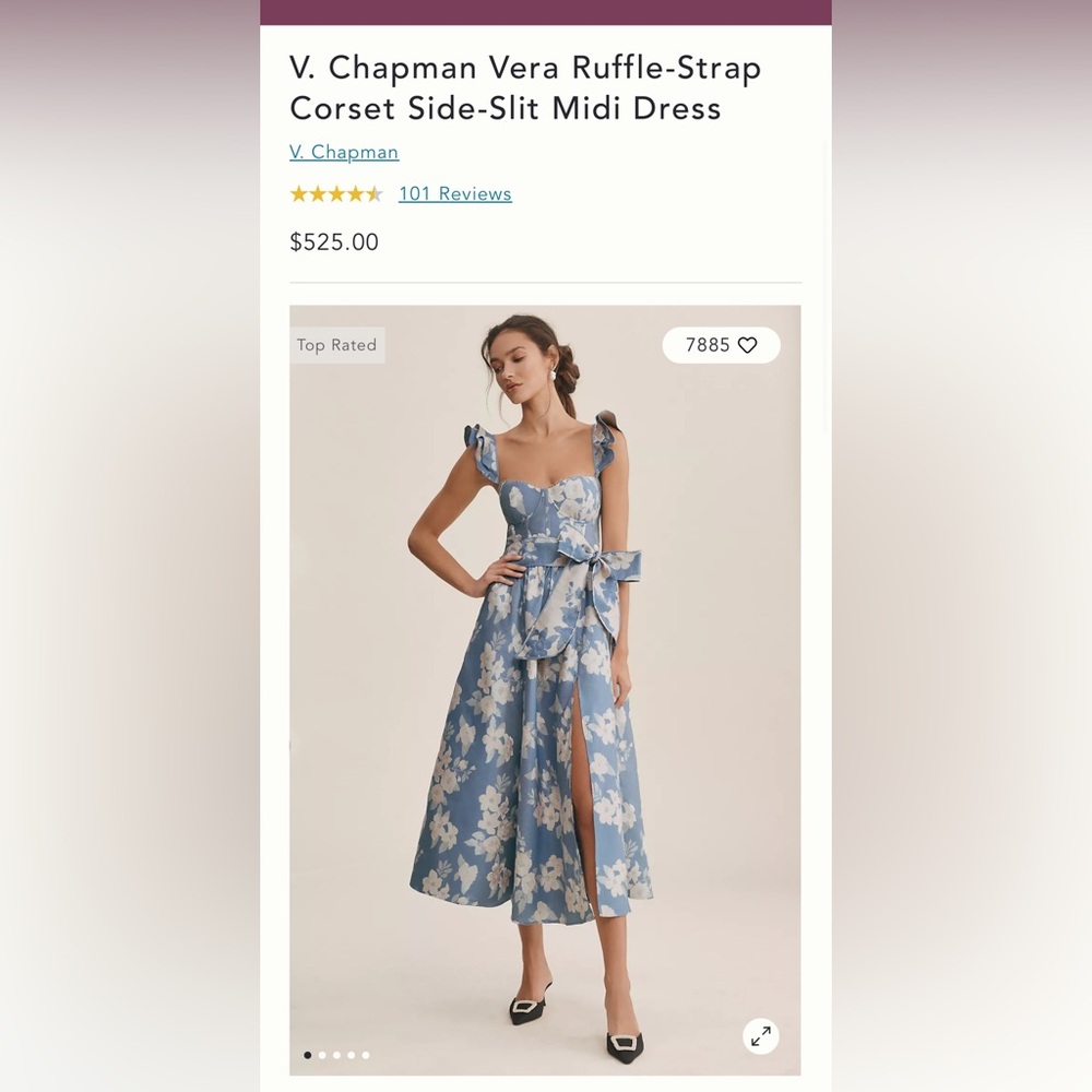 V. Chapman Vera Ruffle-Strap Corset Side-slit Midi Dress